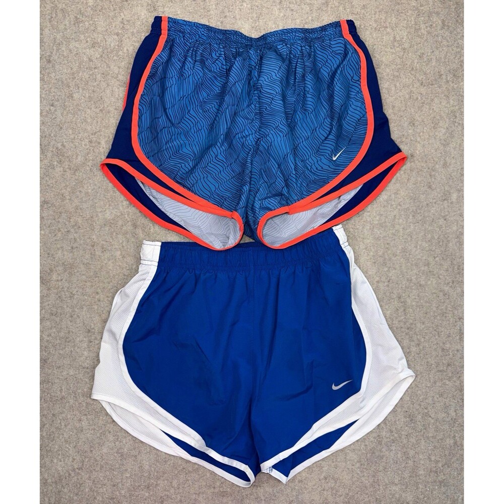 Nike Dri-FIT Women’s S Blue Running Shorts White Trim Lined Elastic Waist 2 Pair